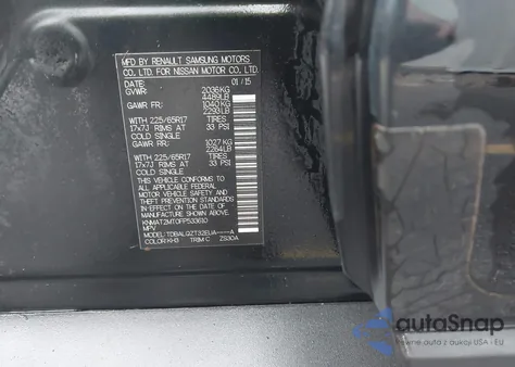 2015 Nissan Rogue Sv z USA, uszkodzony, nr VIN KNMAT2MT0FP533610